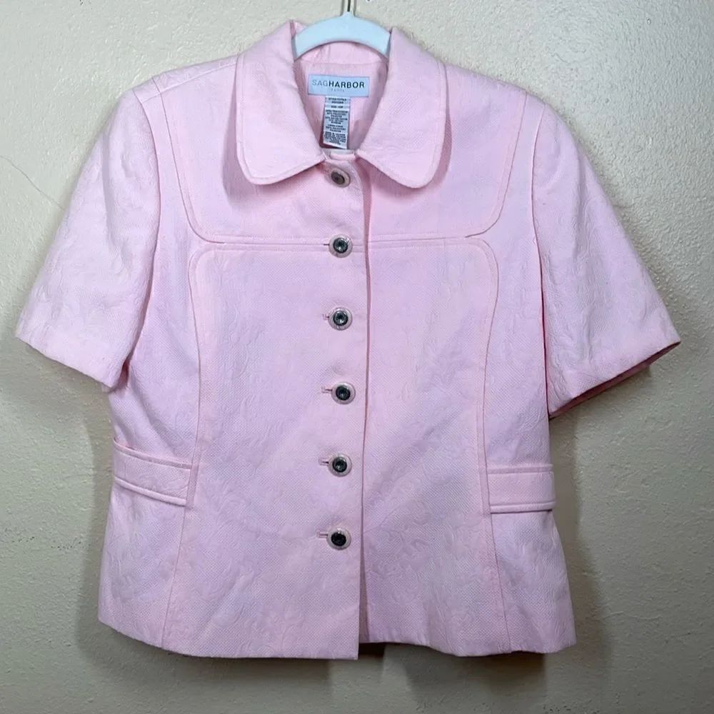 Sag Harbor Pink Blazer short sleeve textured size 12P